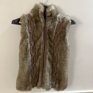 Kenar Faux Fur Vest with wool and alpaca knit sweater details. Size large.